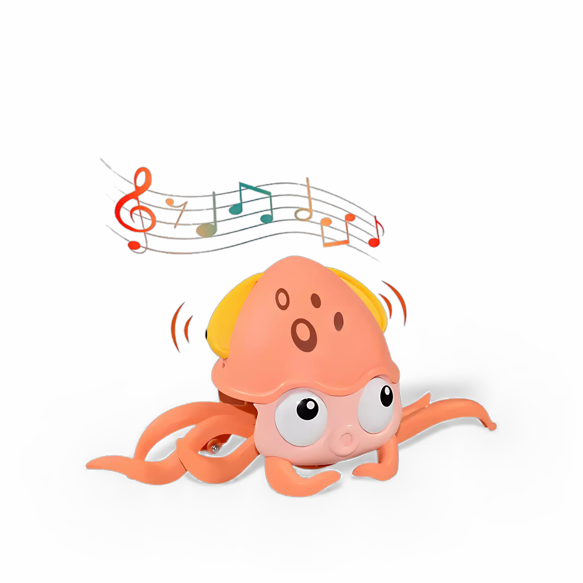 Criança brincando com o caranguejo infantil musical em uma sala.