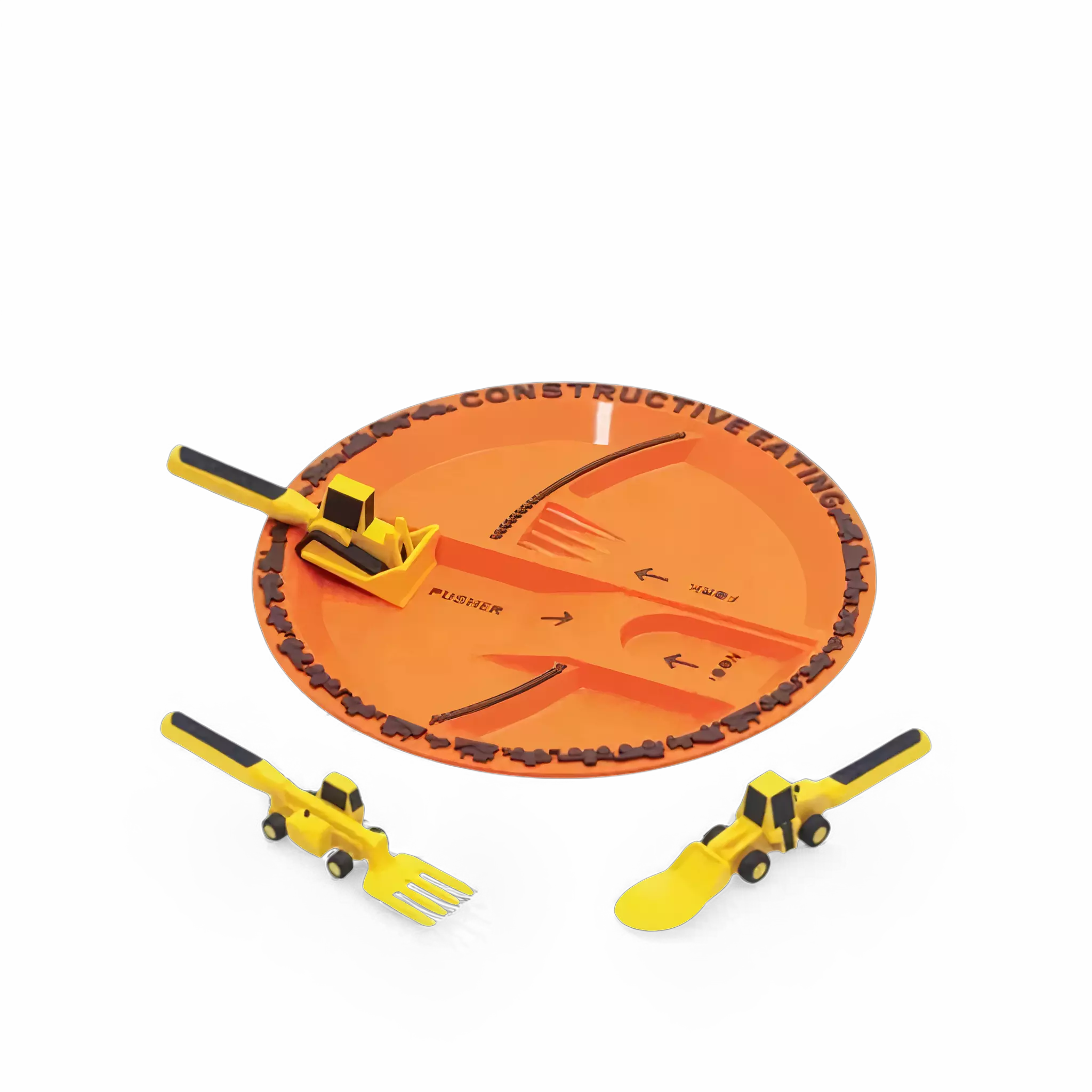 Garfo e colher em forma de pá carregadeira para crianças