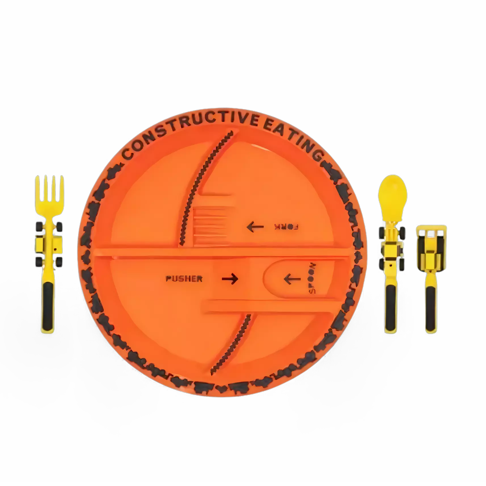 Prato infantil em formato de trator com alimentos