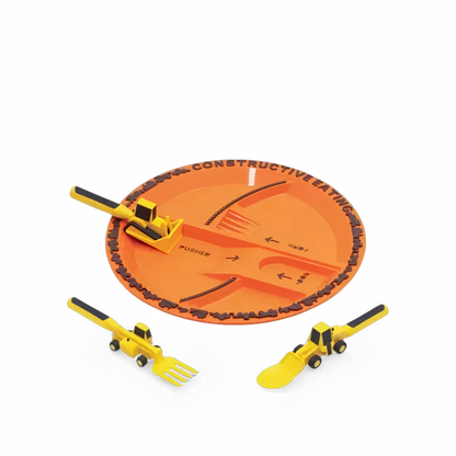 Garfo e colher em forma de pá carregadeira para crianças